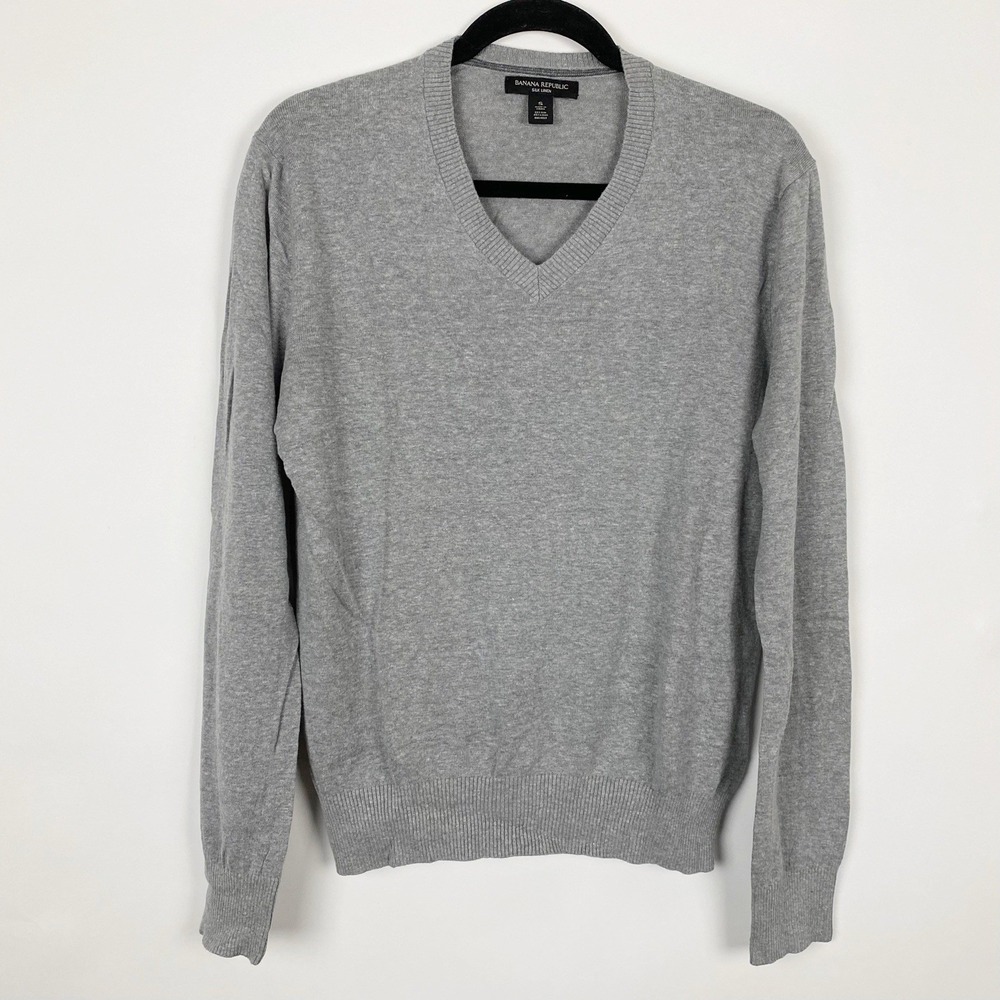 Banana Republic Silk Linen V-Neck Pullover Sweater‎ Mens Small Gray